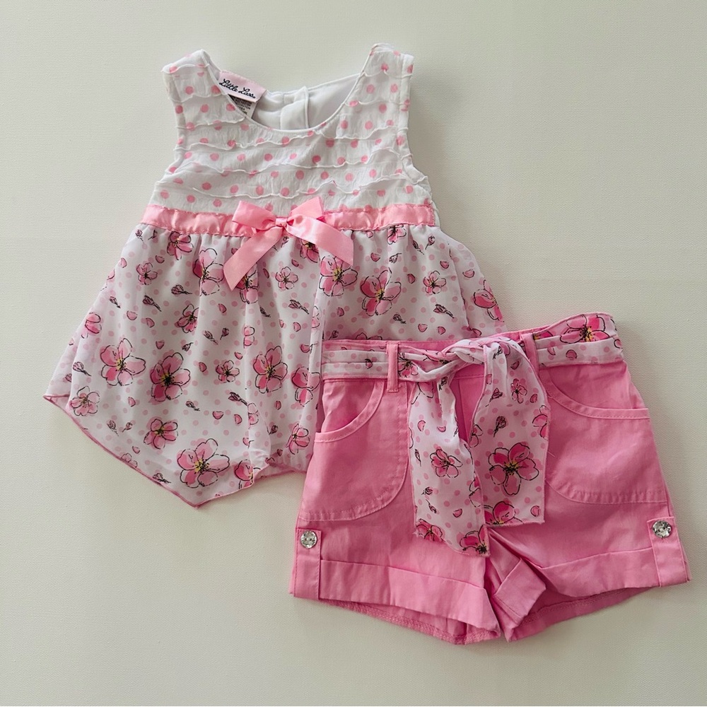 Little Lass 2T Toddler Girl Pink Floral Ruffle Top & Shorts Set Outfit Spring